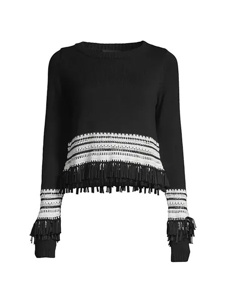 Свитер из смесового хлопка с бахромой в стиле деко Donna Karan New York, черный