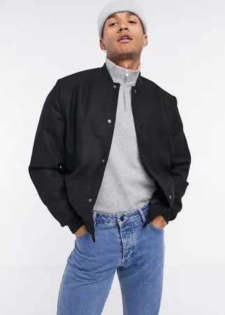 Черная университетская куртка с добавлением шерсти ASOS DESIGN-Черный цвет