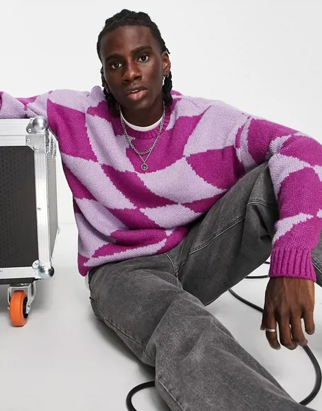Розовый трикотажный джемпер с принтом в шахматную клетку ASOS DESIGN-Розовый цвет