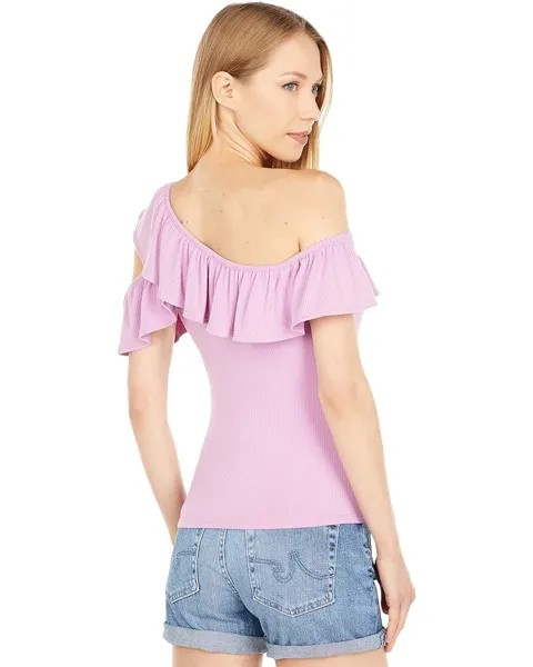 Топ BCBGMAXAZRIA One Shoulder Ruffle Knit Top, цвет Smokey Grape