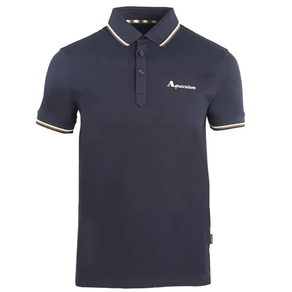 Темно-Синяя рубашка-поло с логотипом бренда Aquascutum, синий