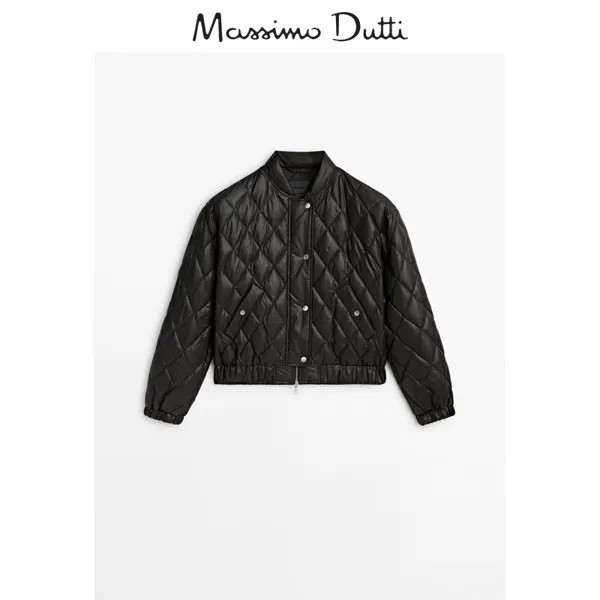 Куртка-бомбер женская Massimo Dutti с ромбовидным узором, черный