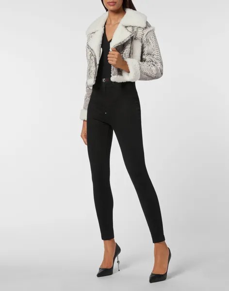 Кожаная куртка питона Skull&Bones Philipp Plein, белый