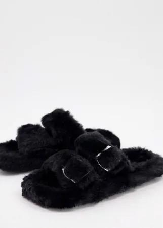 Черные пушистые слиперы с пряжкой Simmi London Lotus-Черный цвет