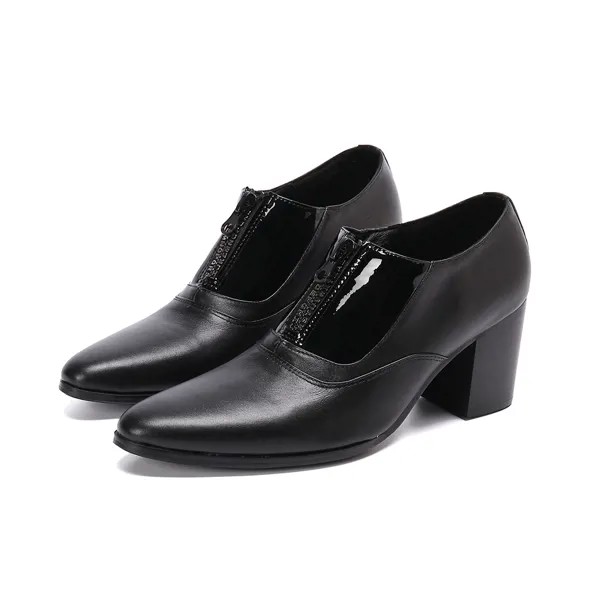 Японский Тип мужские трендовые туфли 7,5 см туфли на высоком каблуке черная кожаные полусапожки Мужская обувь в деловом стиле с острым носком вечерние свадебные туфли