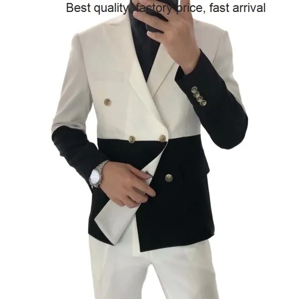 Роскошный брендовый Мужской Блейзер высокого качества, модный приталенный двубортный пиджак для свадьбы, выпускного вечера, цвет черный, красный, белый