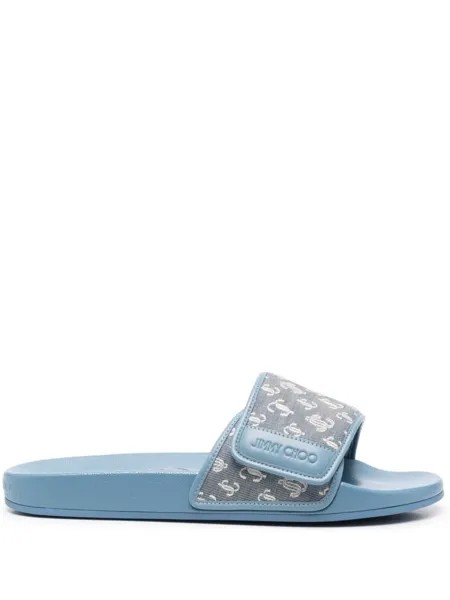 Jimmy Choo жаккардовые шлепанцы Fitz с монограммой, синий
