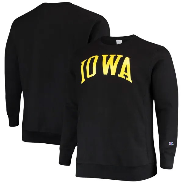 Мужской черный флисовый пуловер с круглым вырезом Iowa Hawkeyes Big & Tall с обратным плетением, толстовка Champion