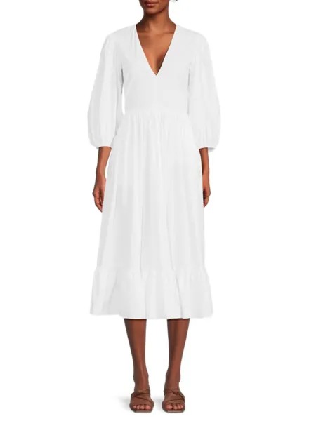 Платье А-силуэта миди с пышными рукавами Redvalentino, цвет White Optic