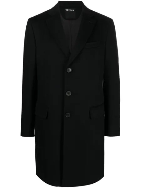Zegna однобортное пальто строгого кроя, черный