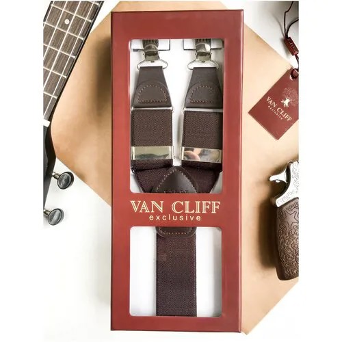 Подтяжки Van Cliff, натуральная кожа, металл, подарочная упаковка, длина 110 см., коричневый