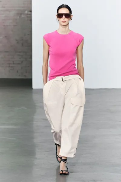 Футболка из хлопка ZARA, фуксия