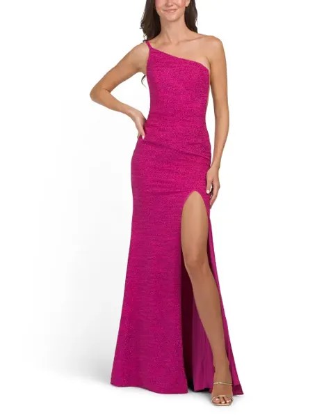 Мерцающее платье на одно плечо с разрезом Jovani, цвет Fuchsia