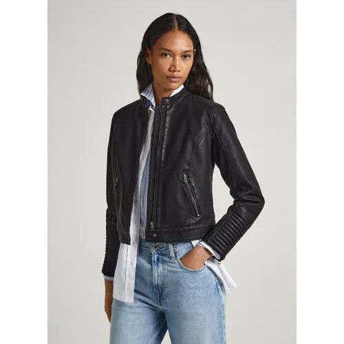 Кожаная куртка Pepe Jeans, размер S, черный