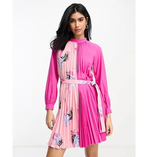 Розовое платье мини прямого кроя со складками French Connection с контрастным принтом