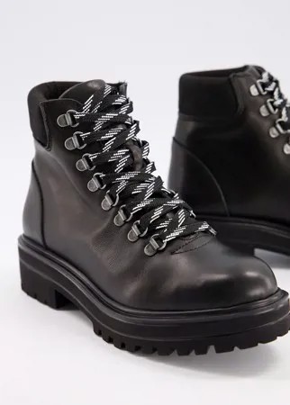 Кожаные походные ботинки черного цвета на массивной подошве Depp-Черный