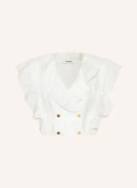 Льняная блузка-топ с воланами Sandro, белый