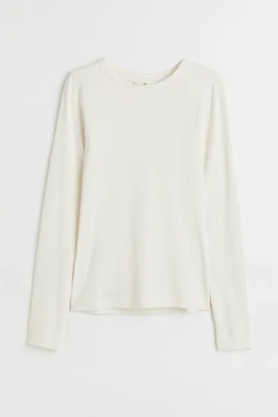 Лонгслив H&M Ribbed Modal-blend, белый