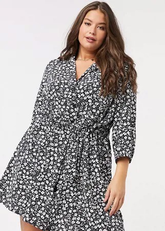 Платье мини с цветочным принтом и сборками ASOS DESIGN Curve-Многоцветный