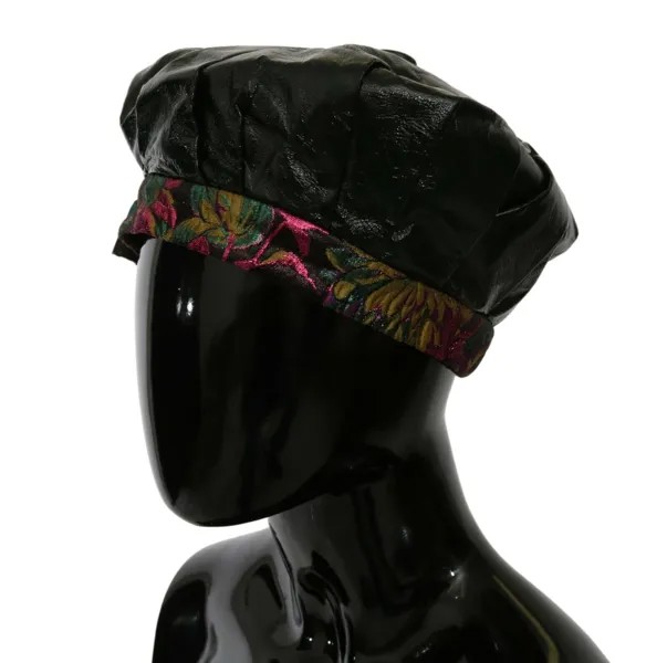 DOLCE - GABBANA Шляпа Черный берет из кожи ягненка с цветочным принтом s. 57 / С Рекомендуемая розничная цена 1630 долларов США.