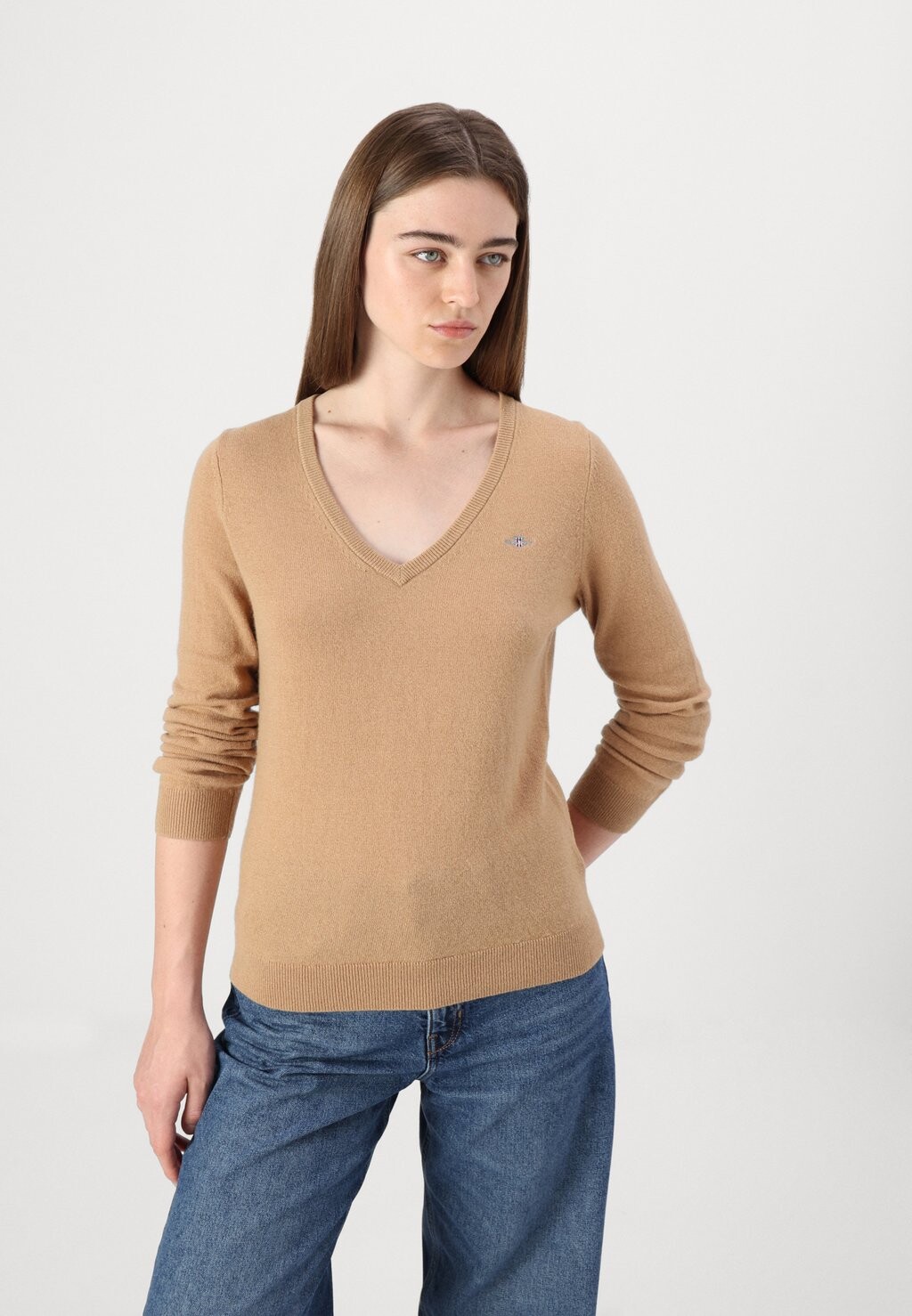 Джемпер EXTRAFINE V NECK GANT, бежевый