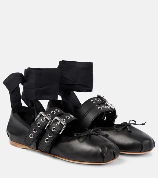 Кожаные балетки Miu Miu, черный