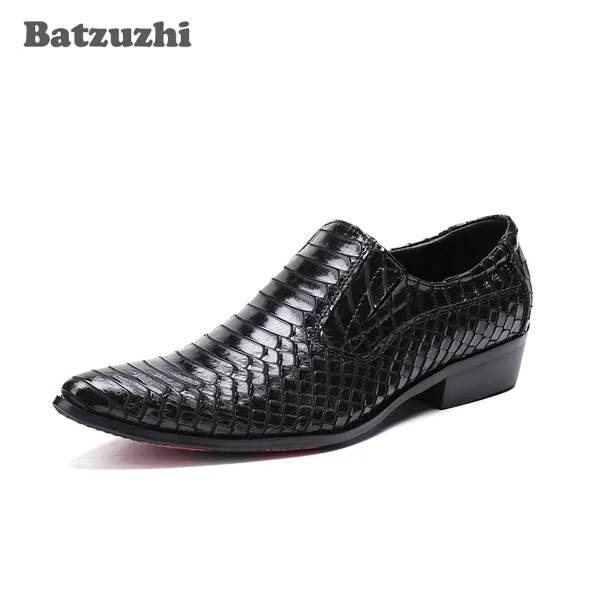 Туфли Batzuzhi мужские деловые, Роскошные, кожаные туфли под костюм, с рисунком питона, цвет черный