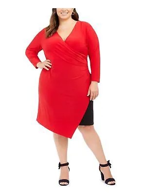 Женское красное коктейльное платье TOMMY HILFIGER с длинным рукавом и длиной до колена 14W Plus