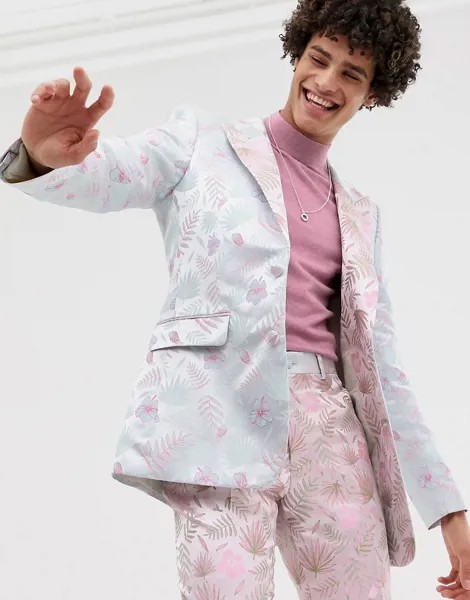 Жаккардовый приталенный пиджак с цветочным узором и вставкой ASOS EDITION-Розовый