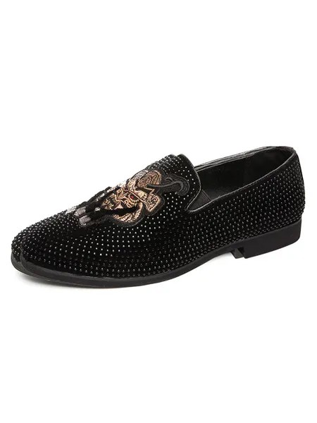 Milanoo Mens Loafer Shoes Suede Slip-On Round Toe Loafers with Rhinestones