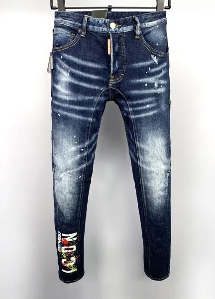 Джинсы в виде канадского кленового листа, модные дизайнерские джинсы, мужские облегающие джинсы Dsquared2, джинсовые брюки с синими дырками, муж...