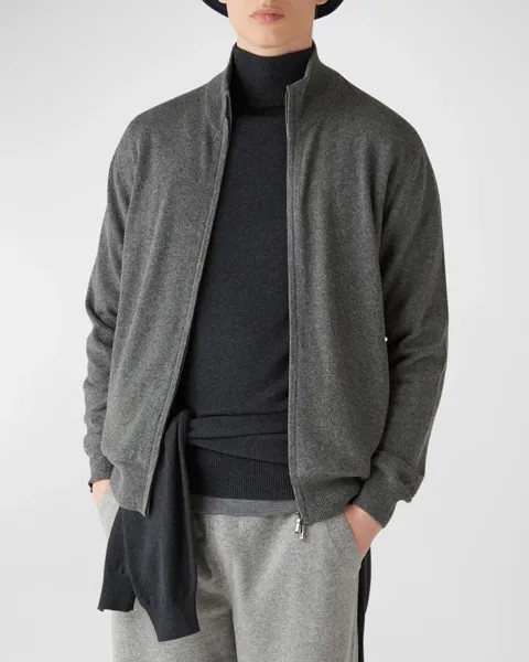 Мужской детский кашемировый свитер с молнией во всю длину Loro Piana, цвет Grey Melange