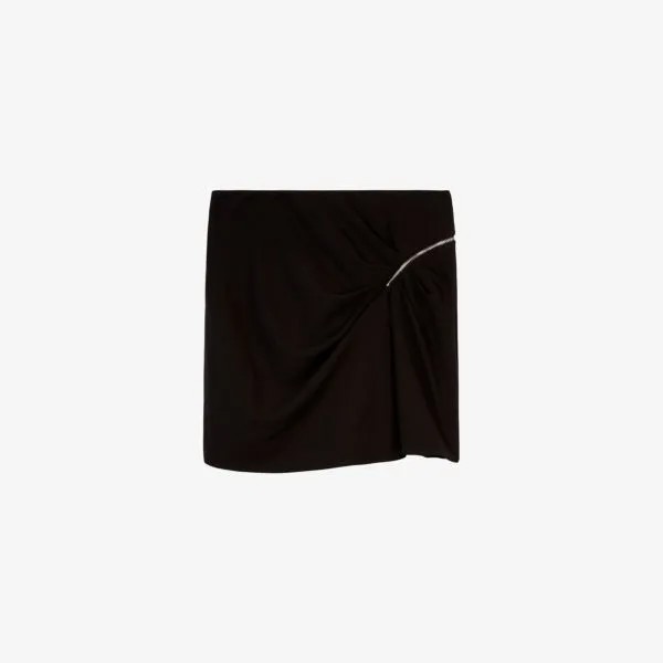 Мини-юбка из эластичной ткани с украшением на молнии The Kooples, черный