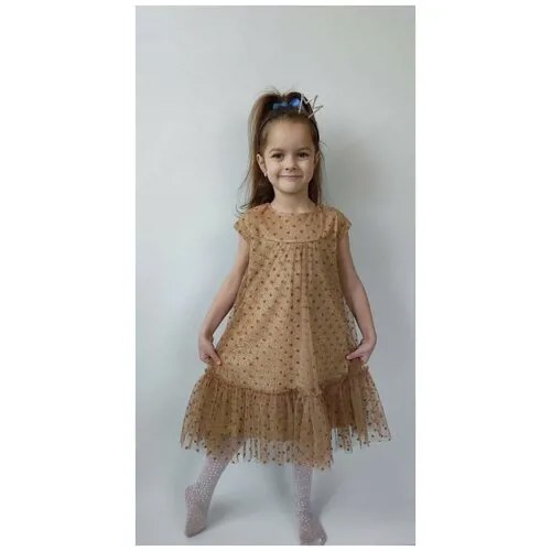 Платье для девочки нарядное, золотисто-коричневое рр. 34