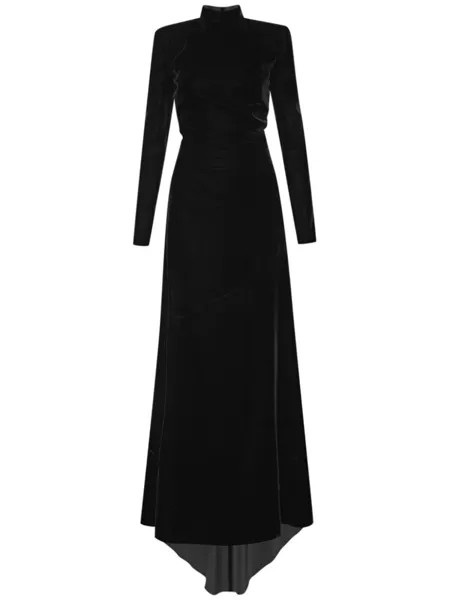 Бархатное платье с высоким воротником Oscar de la Renta, черный