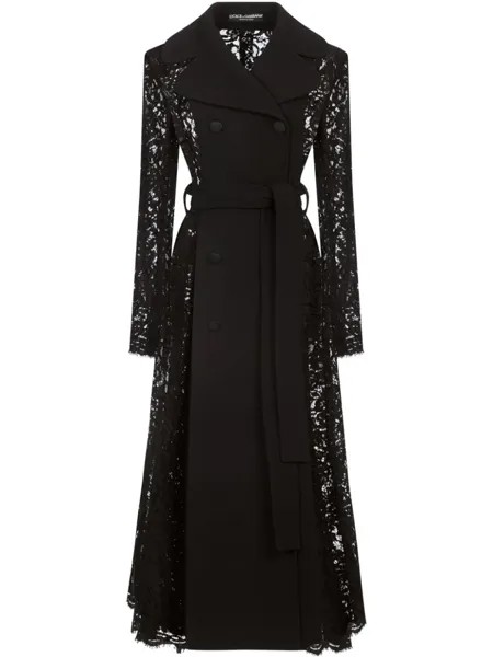 Dolce & Gabbana тренч с поясом и кружевной вставкой, черный