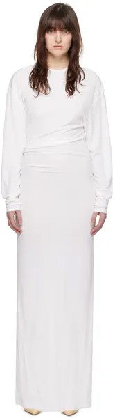 Белое платье макси с капюшоном по бокам RU Christopher Esber