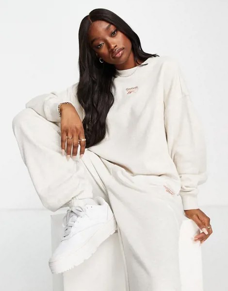 Кремовый меланжевый oversized-свитшот Reebok-Белый