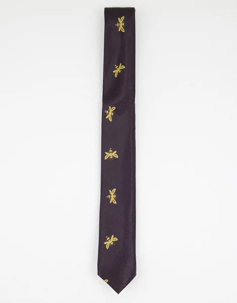 Узкий галстук с вышитыми пчелами Bolongaro Trevor-Черный цвет