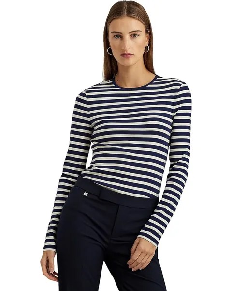 Футболка LAUREN Ralph Lauren Striped Cotton Long-Sleeve, цвет Refined Navy/Mascarpone Cream