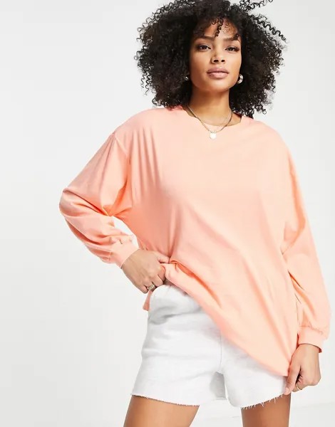 Коралловый oversized-лонгслив с манжетами ASOS DESIGN-Розовый цвет