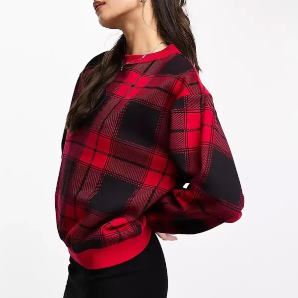 Свитшот Monki Oversized With With Tartan Print, черный/красный