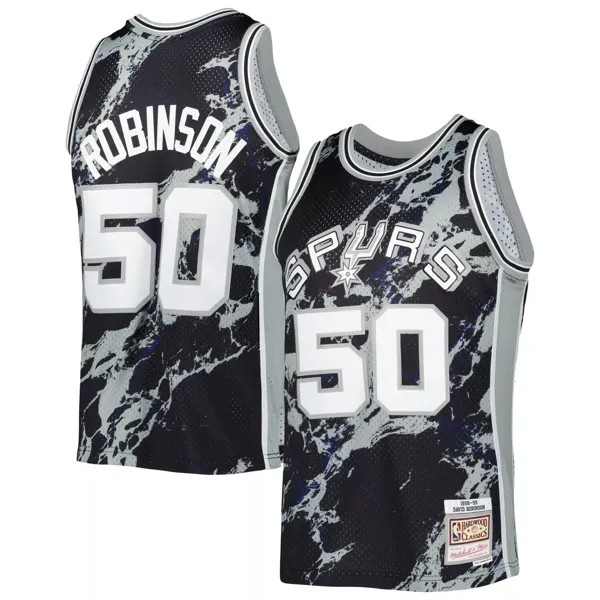 Мужская черная майка Mitchell & Ness David Robinson San Antonio Spurs 1998-99 гг. из твердой древесины Classics Marble Swingman