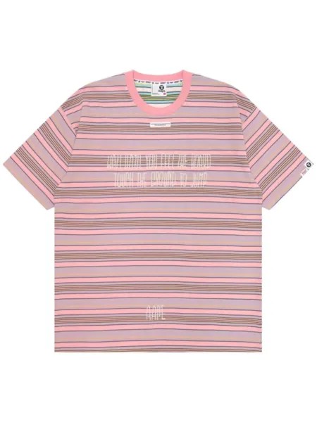 Полосатая футболка с вышитой надписью AAPE BY *A BATHING APE, розовый