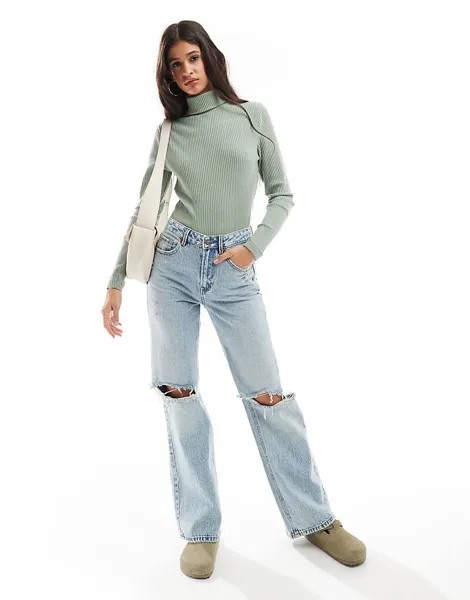 ASOS DESIGN – Очень мягкий свитер с высоким воротником с начесом шалфейно-зеленого цвета с ребристой структурой