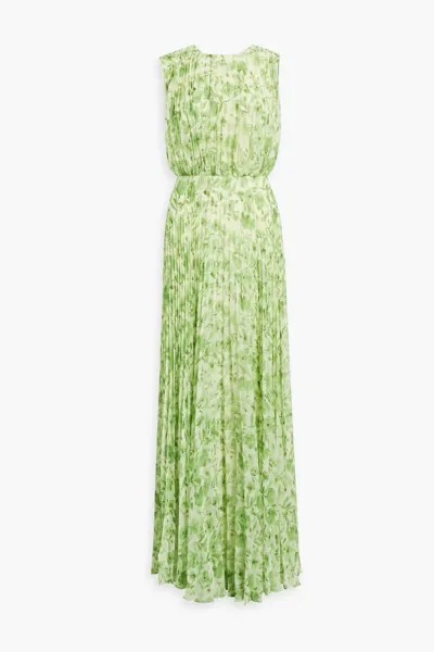 Плиссированное шифоновое платье макси с принтом Mikael Aghal, светло-зеленый