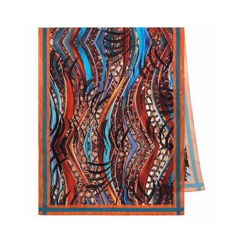 Палантин Павловопосадская платочная мануфактура,200х80 см, оранжевый, коричневый
