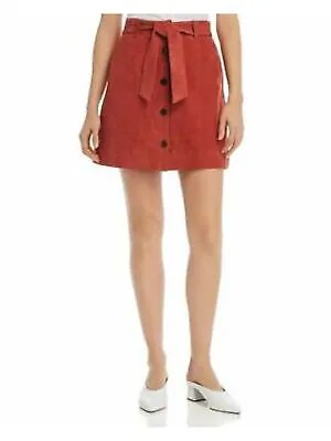 JOIE Женская красная мини-юбка трапециевидного силуэта на пуговицах с поясом. Размер: 10