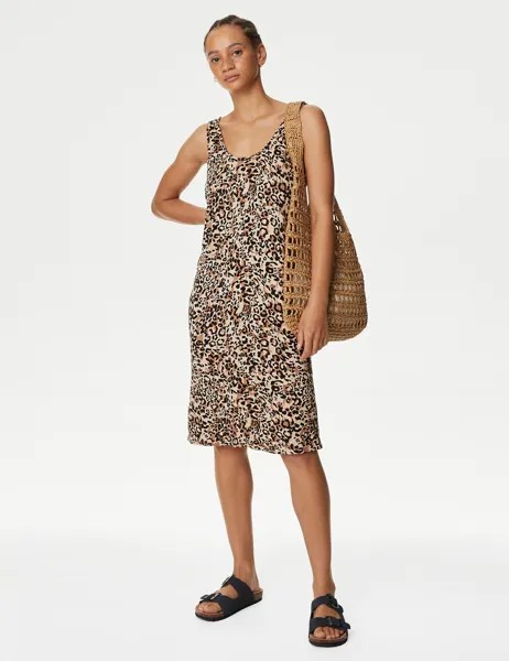Платье-комбинация длиной до колена с принтом из джерси Marks & Spencer, коричневый микс