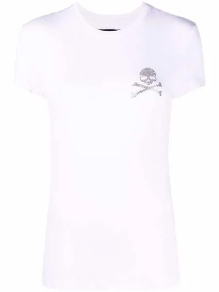 Philipp Plein футболка с декором Skull из стразов